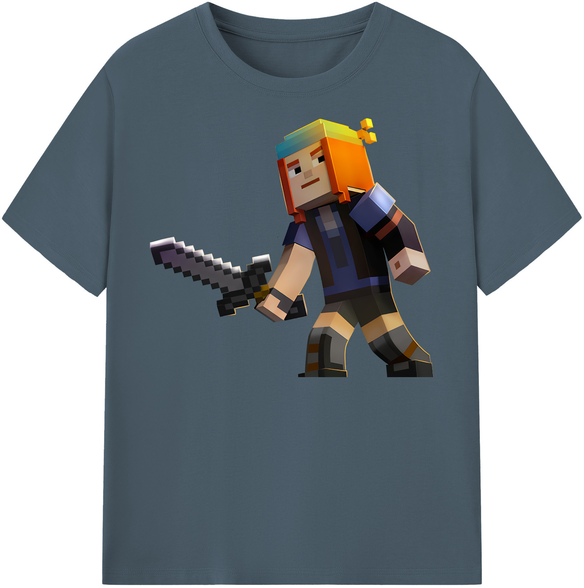 （画像用） マインクラフト ブロックの世界 Minecraft MC Block world 綿100％半袖Tシャツ（フロントプリント）